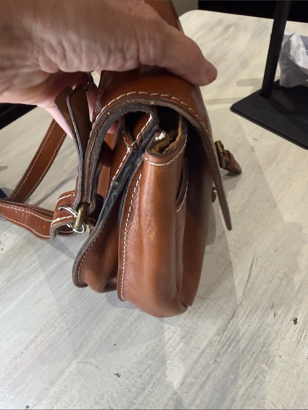 Vintage Patricia Nash Cognac Leather Saddle Bag with Buckle Detail - Picture 12 of 14